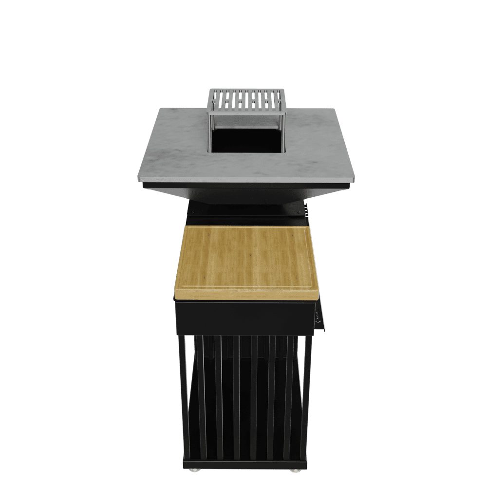 Zijaanzicht van de Kratki QUADRUM BBQ H/B grillhaard