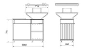 Technische tekening met afmetingen van de Kratki QUADRUM BBQ H/B