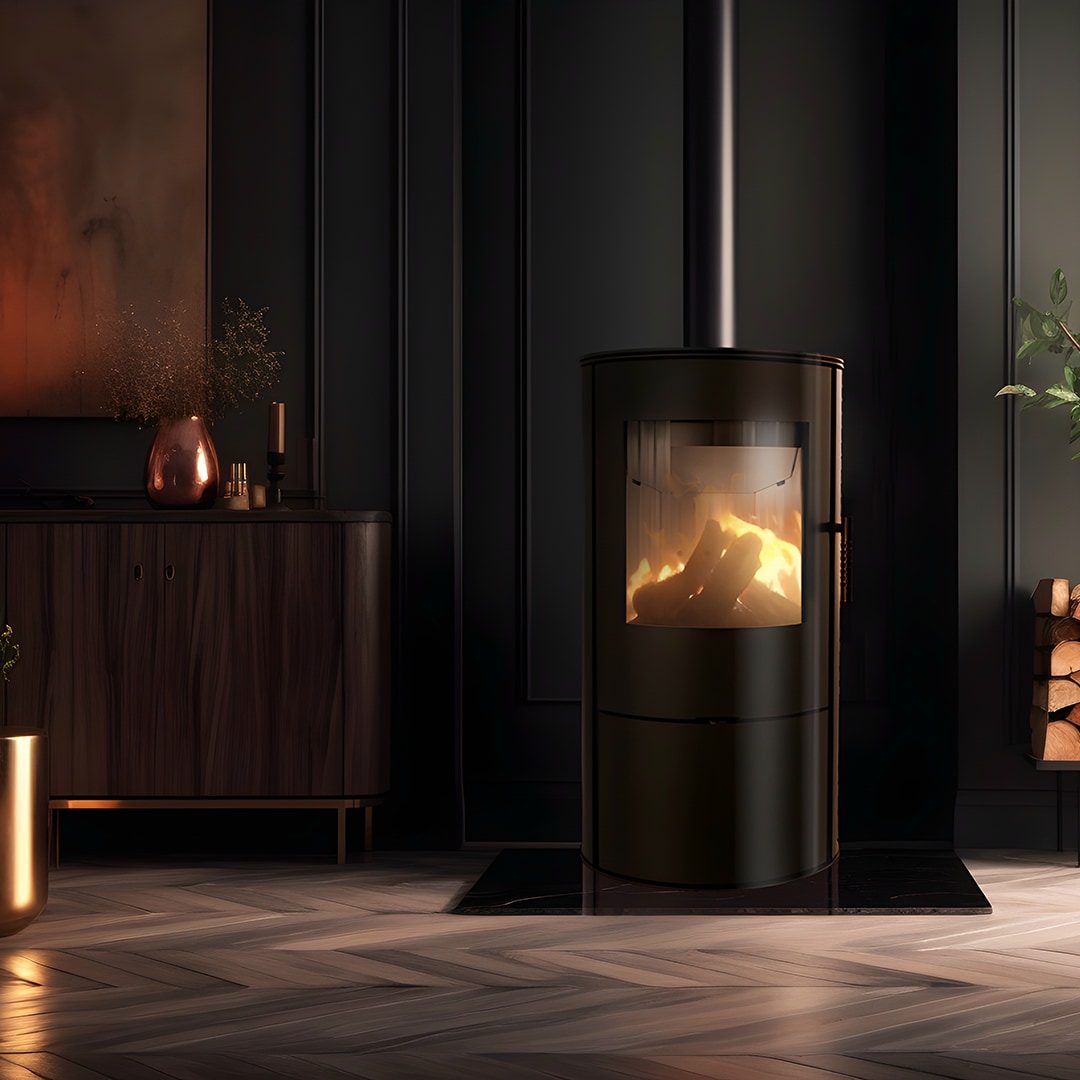 Kratki ROLLO houtkachel als sfeerbeeld in een interieur