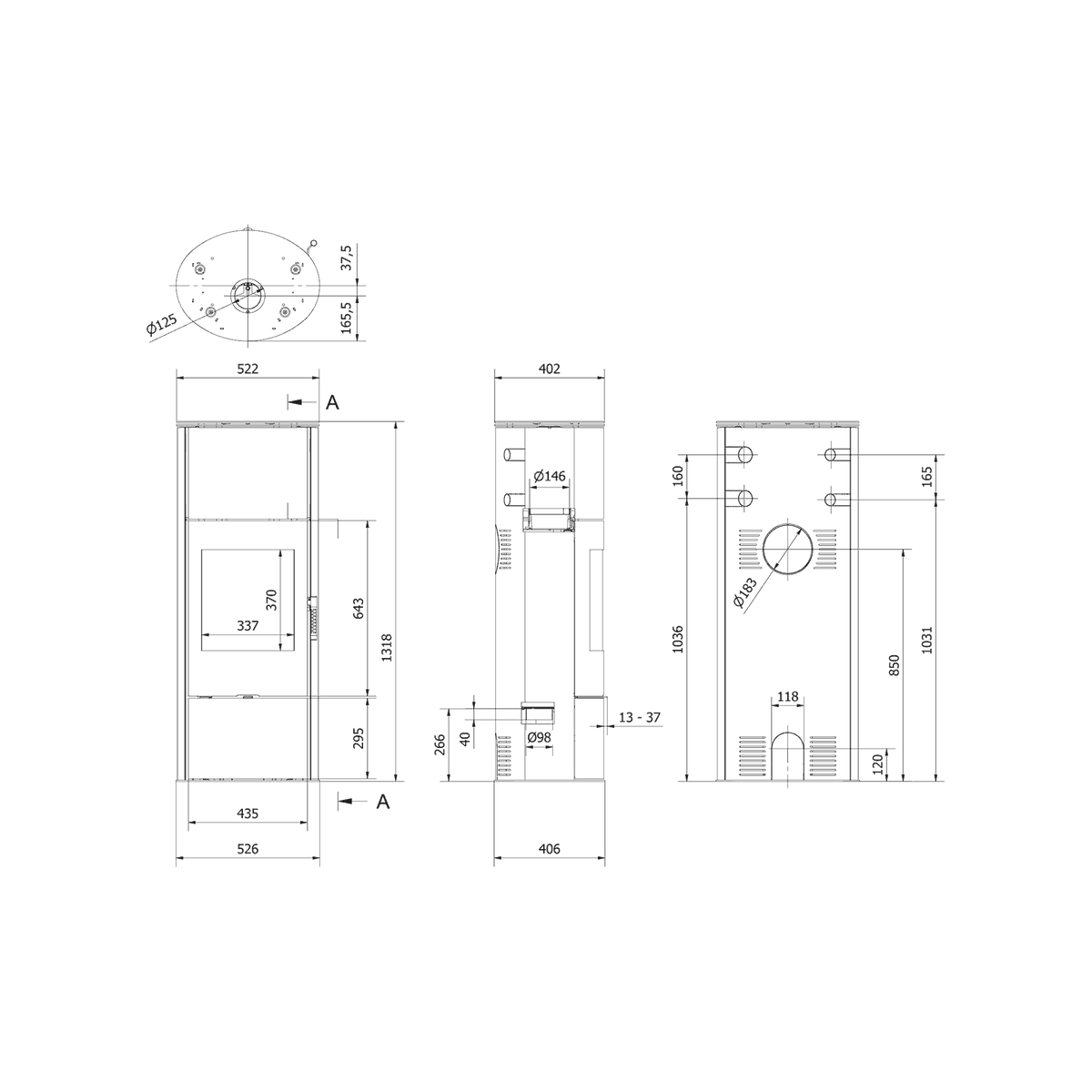 Technische tekening van de Kratki ROLLO W hoog model