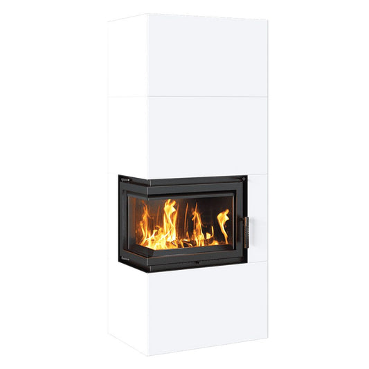 Kratki SIMPLE BOX inbouwhaard hout in wit, linkeruitvoering met brandend vuur