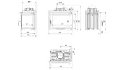 Kratki SIMPLE M gusseiserner Eck-Kamineinsatz für Holz, 8 kW, Eckmodell rechts – technische Zeichnung