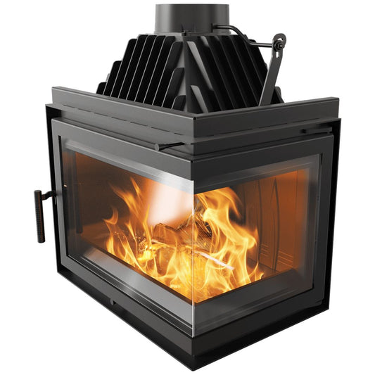 Kratki SIMPLE Z gietijzeren hoekinbouwhaard hout 15 kW, hoekmodel rechts – productfoto