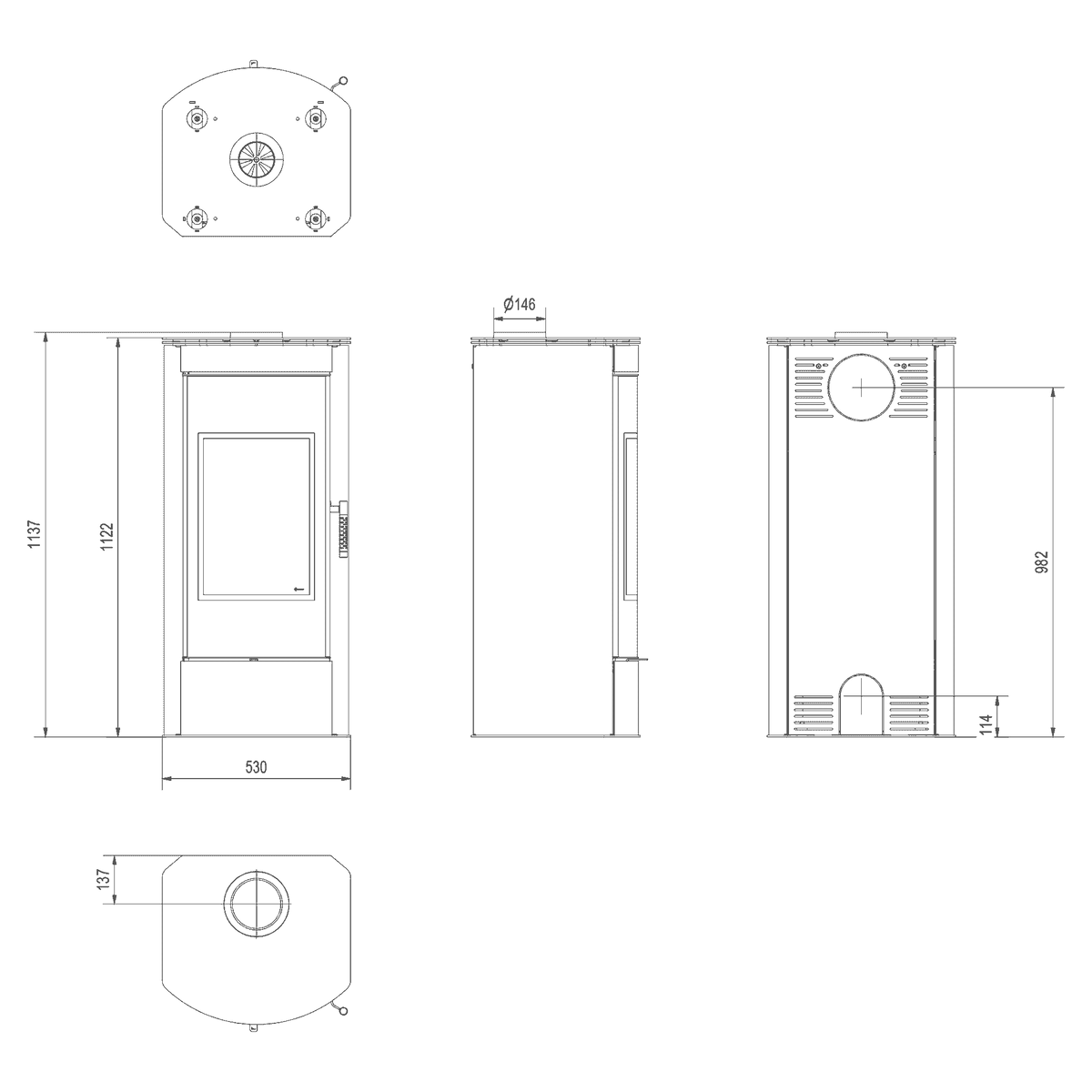 Technische maattekening van de Kratki TITAN