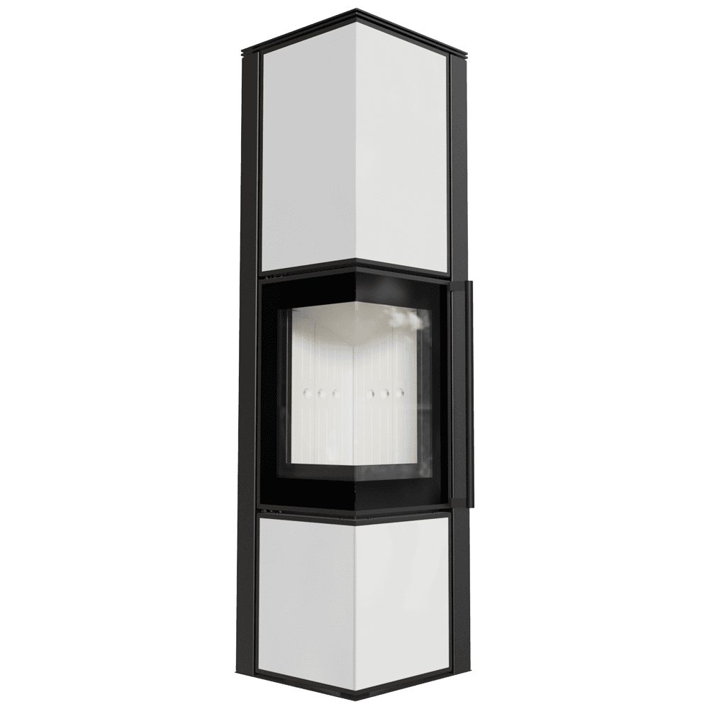 Kratki TORA L houtkachel in wit Lacobel-glas met witte binnenbekleding