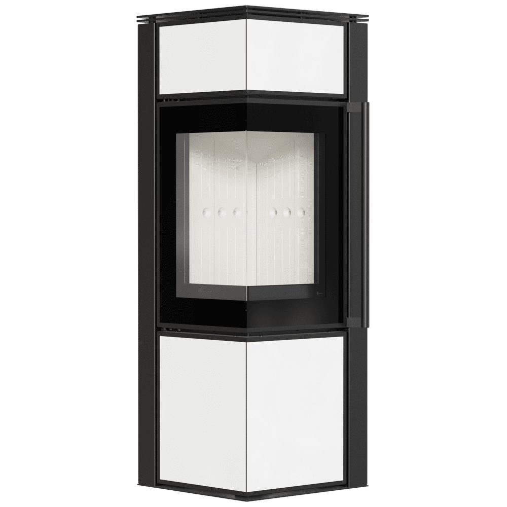 Kratki TORA S houtkachel in wit Lacobel-glas met witte binnenbekleding