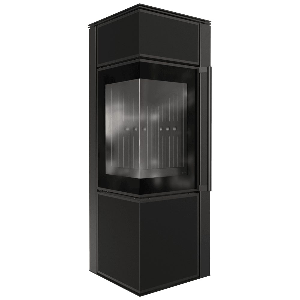 Kratki TORA S houtkachel in kwartssinter Nero Assoluto met zwarte Thermotec-binnenbekleding