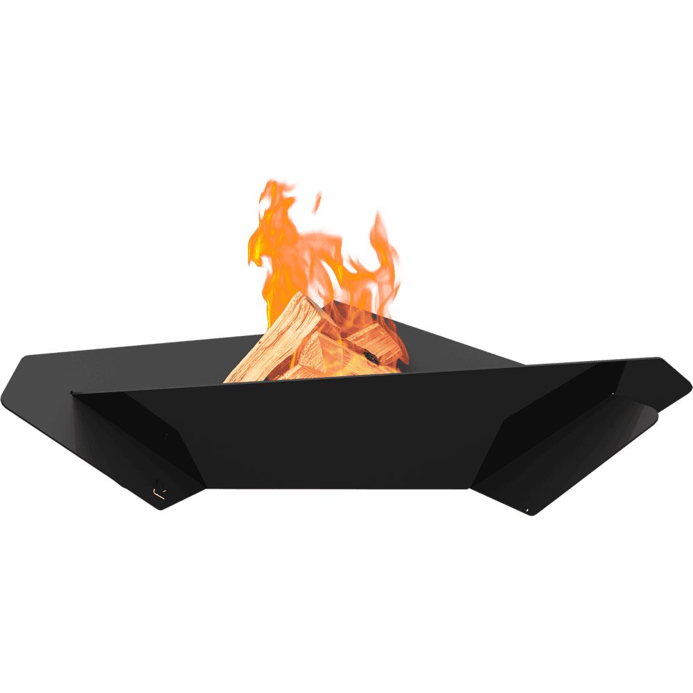 Kratki TRIANGLE vuurschaal met brandend houtvuur