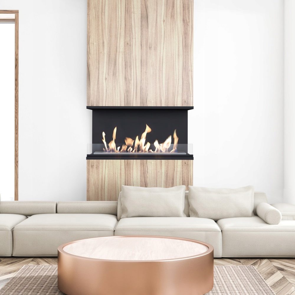 Kratki X-RAY zwarte bio-ethanol haard in een modern interieur