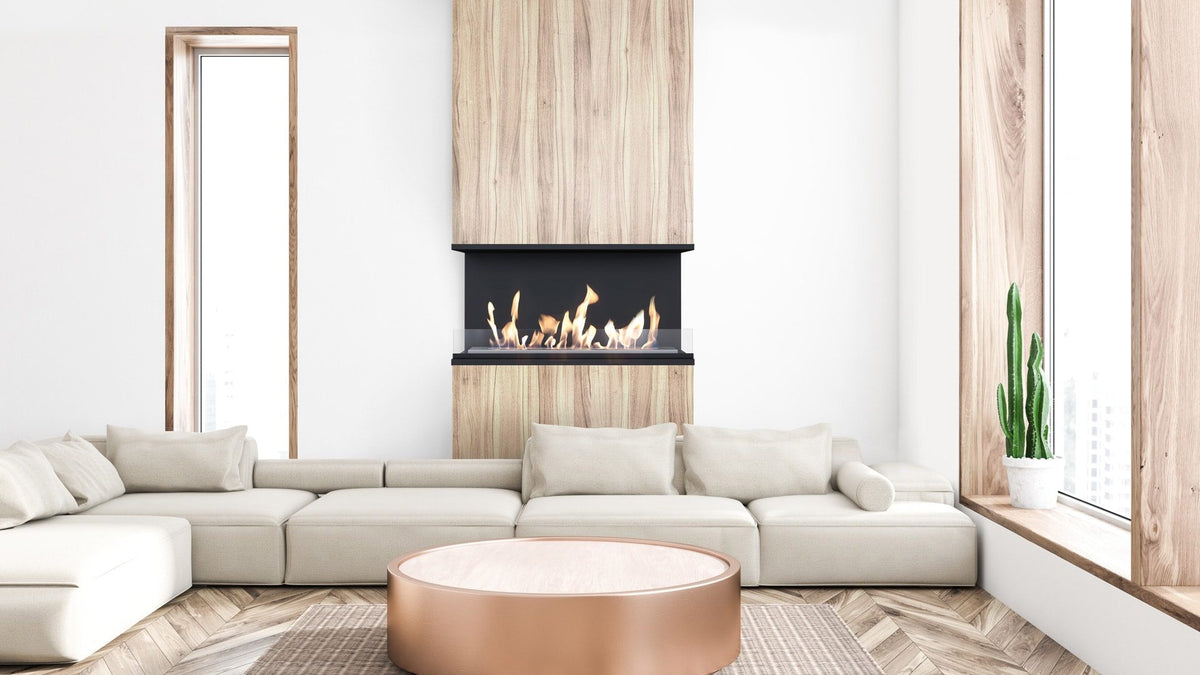 Kratki X-RAY haard met decoratieve stenen in een interieur