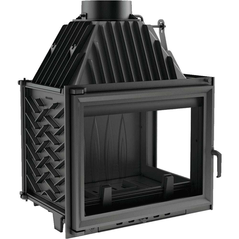 Kratki ZUZIA 15 kW gietijzeren inbouwhaard, hoekmodel met glas rechts