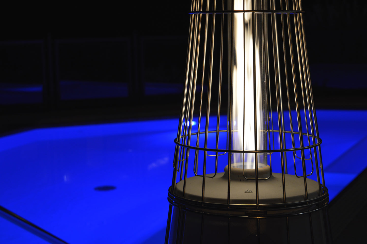 Close-up van de torch burner vlam van de Italkero Lightfire terrasverwarmer