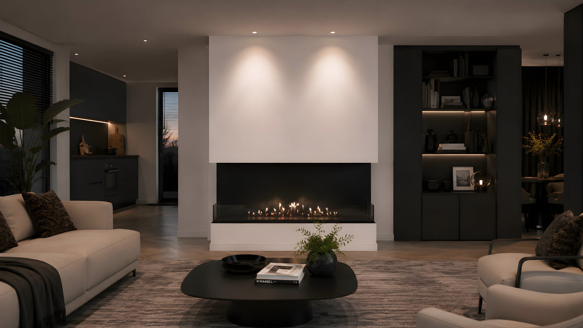 Wild Flame Made driezijdige bio-ethanol inbouwhaard 120 cm – detailfoto