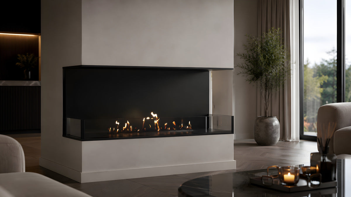 Wild Flame Made driezijdige bio-ethanol inbouwhaard 130 cm – sfeerfoto