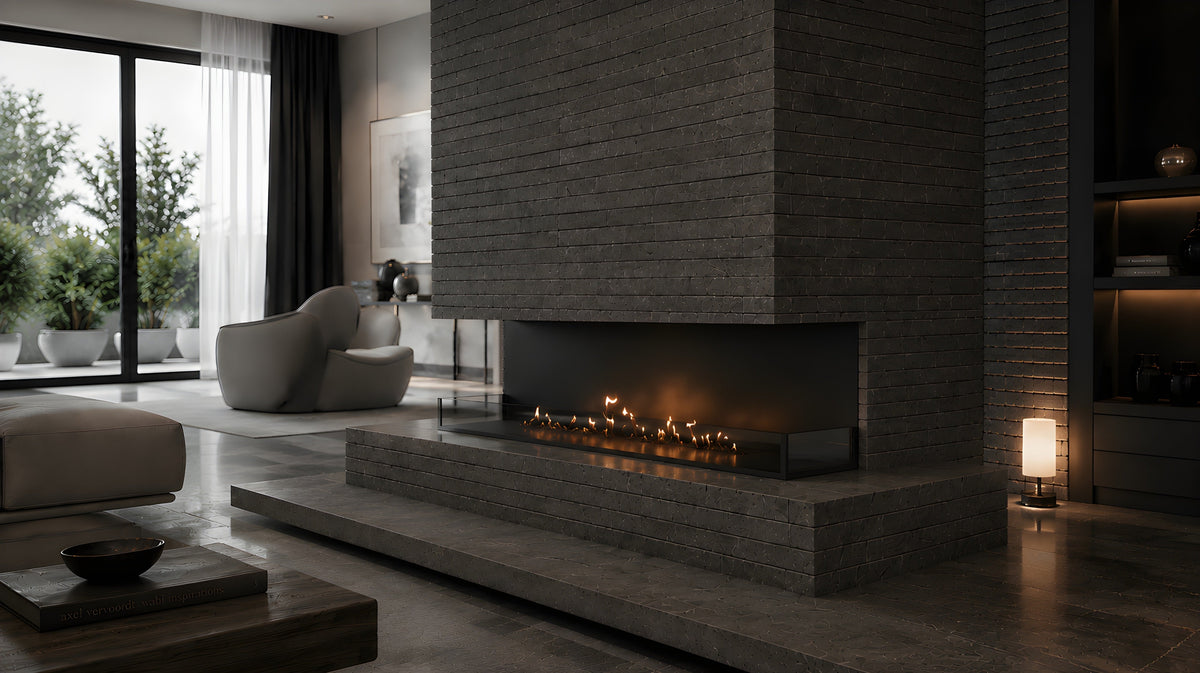 Wild Flame Made driezijdige bio-ethanol inbouwhaard 160 cm – sfeerfoto