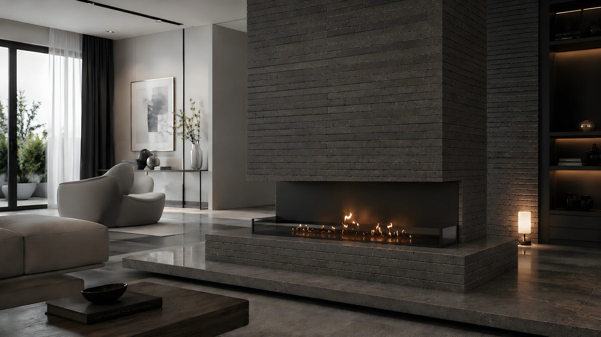 Wild Flame Made driezijdige bio-ethanol inbouwhaard 160 cm – sfeerfoto