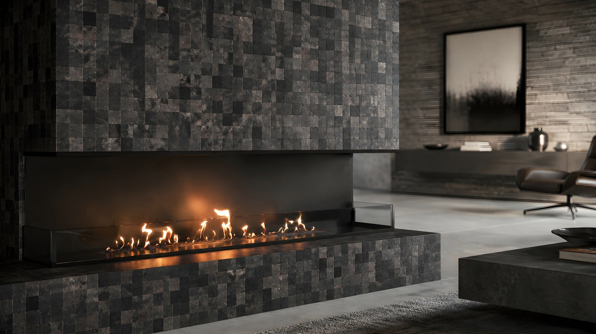 Wild Flame Made driezijdige bio-ethanol inbouwhaard 190 cm – sfeerfoto