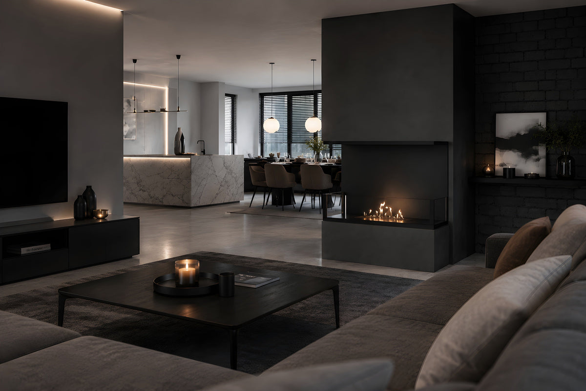 Wild Flame Made driezijdige bio-ethanol inbouwhaard 60 cm – sfeerfoto