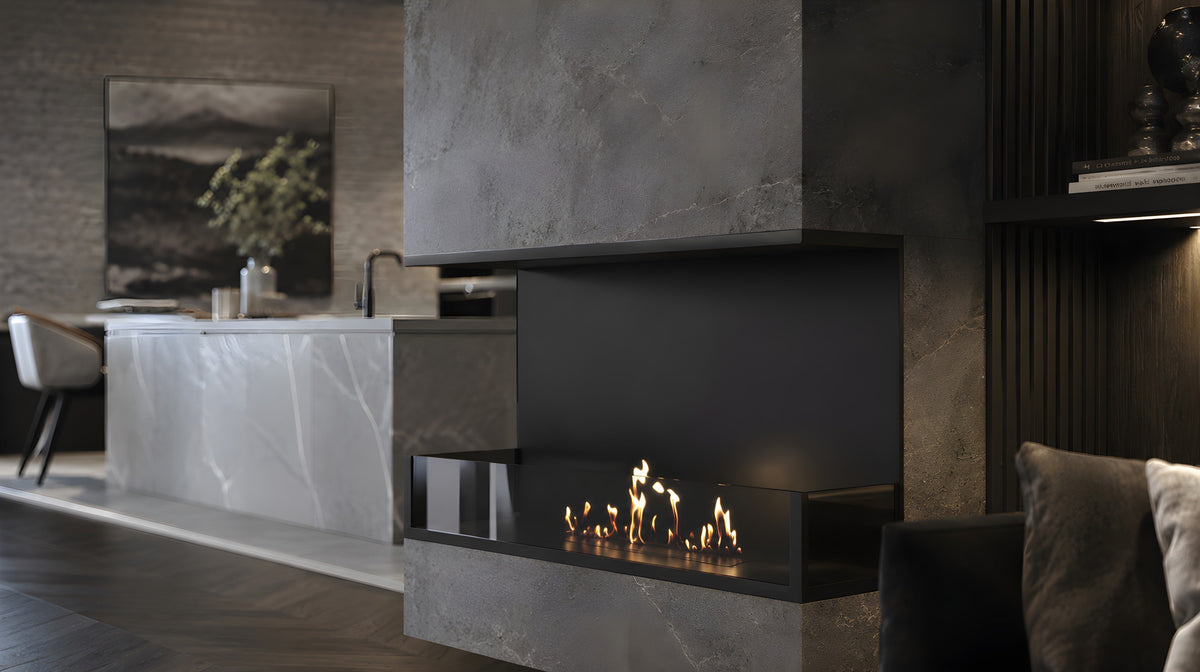 Wild Flame Made driezijdige bio-ethanol inbouwhaard 80 cm – sfeerfoto