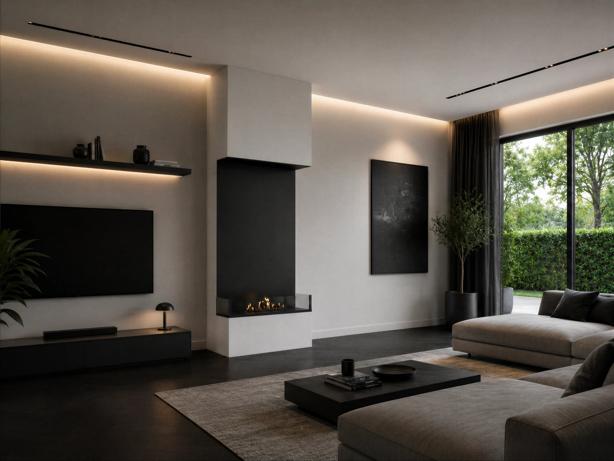 Wild Flame Made verticale driezijdige bio-ethanol roomdivider inbouwhaard 60 x 100 cm – sfeerfoto