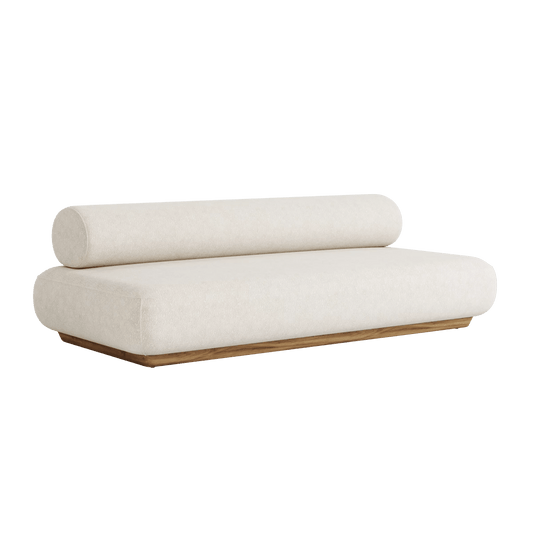 Modulaire buitenbank 3-zits van teak met weerbestendige kussens in vanilla stof – Tatami Sofa Jardinico op modern terras