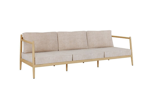 NOA Buitenbank voor 3 Personen, een stijlvolle buitenbank gemaakt van zwart teak en Brule C015 stof, exclusief bij Chique Buiten Leven.