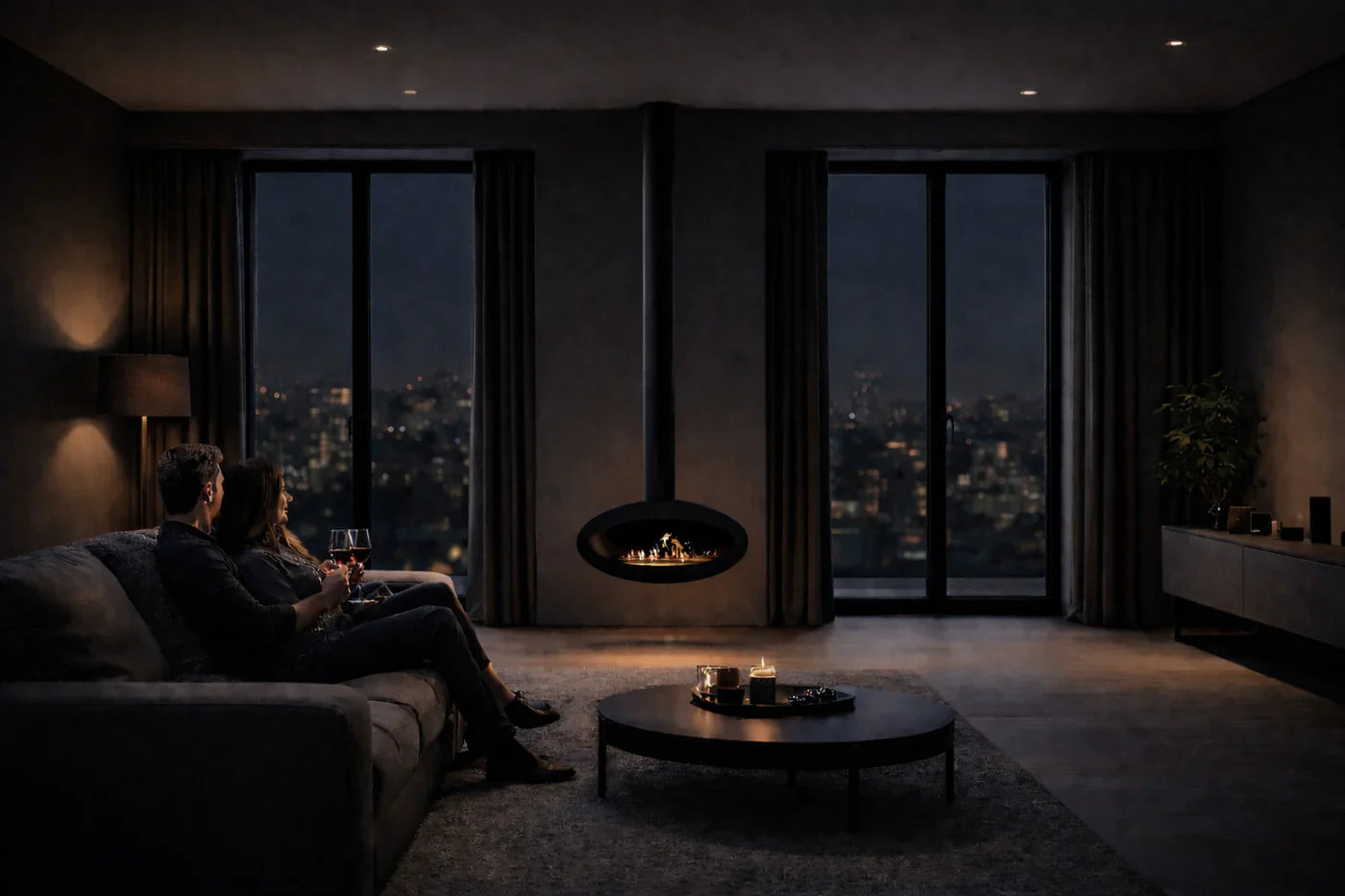 Ova Tube Closed Black Ceiling Fireplace 80 cm