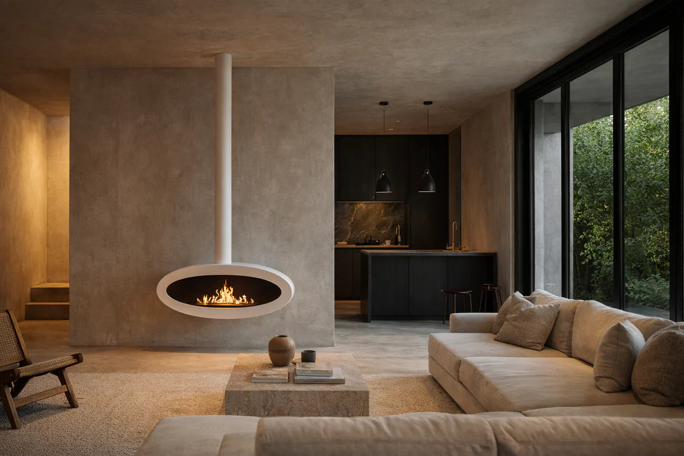 Ova Tube Closed White Ceiling Fireplace 100 cm