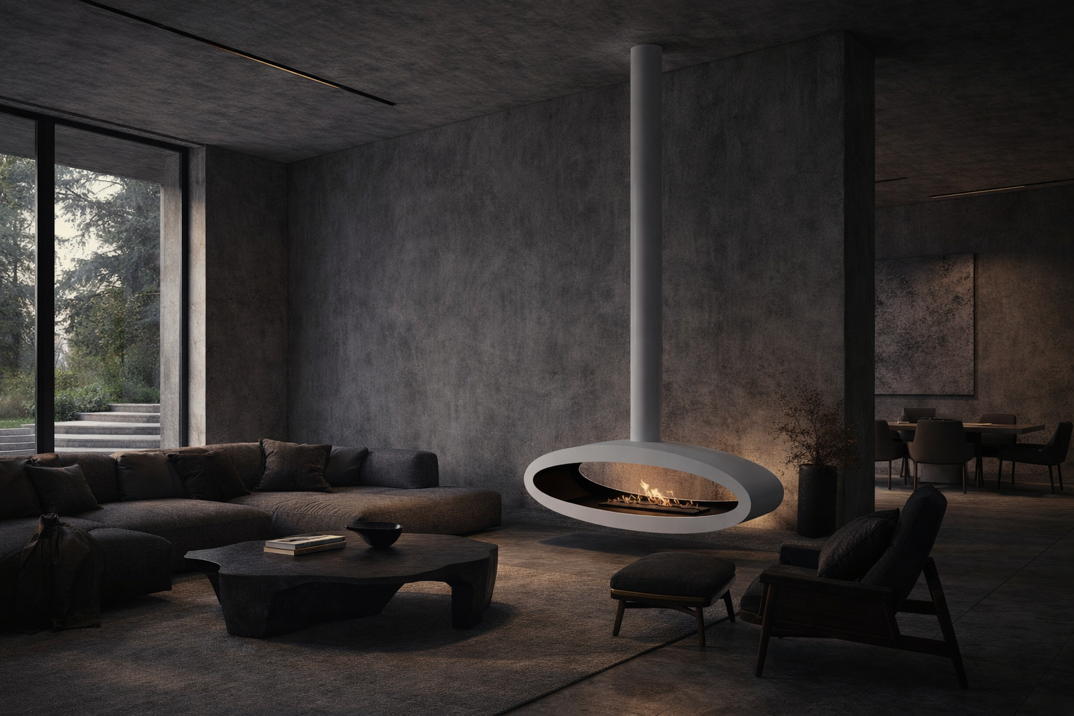 Witte Ova Tube plafond doorkijkhaard 120 cm