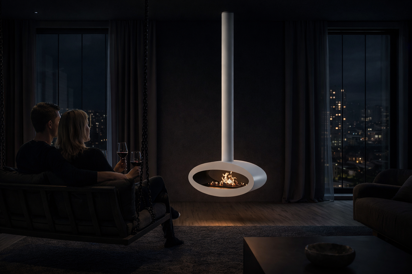 Ova Tube White See-Through Ceiling Fireplace 80 cm