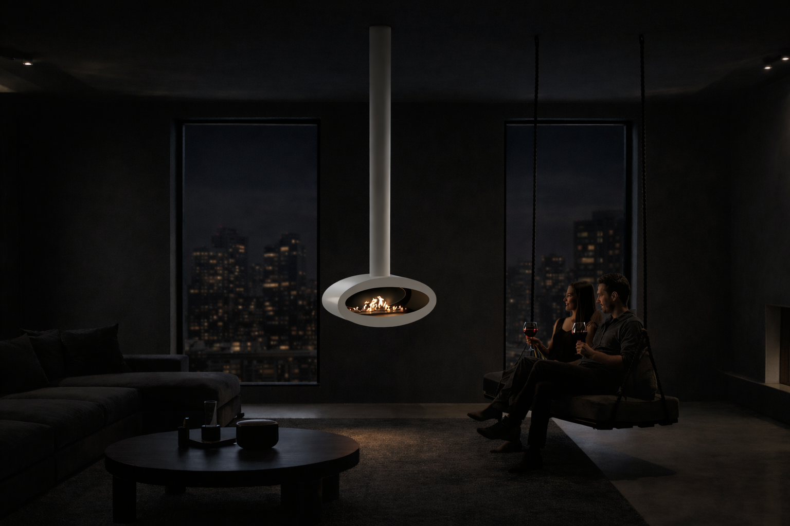 Ova Tube White See-Through Ceiling Fireplace 80 cm