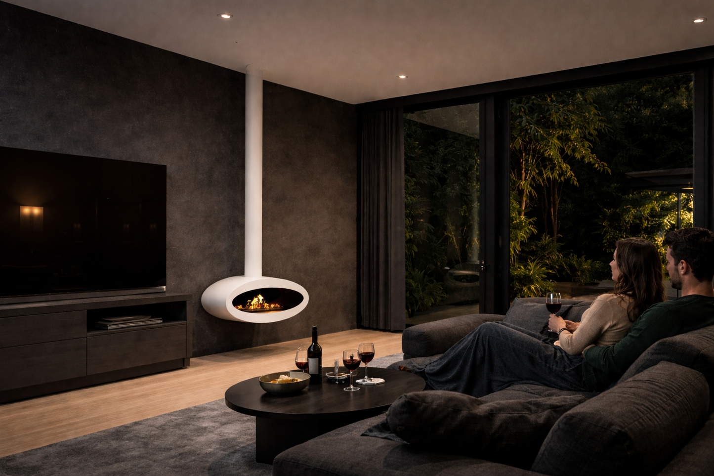 Ova Tube Closed White Ceiling Fireplace 80 cm