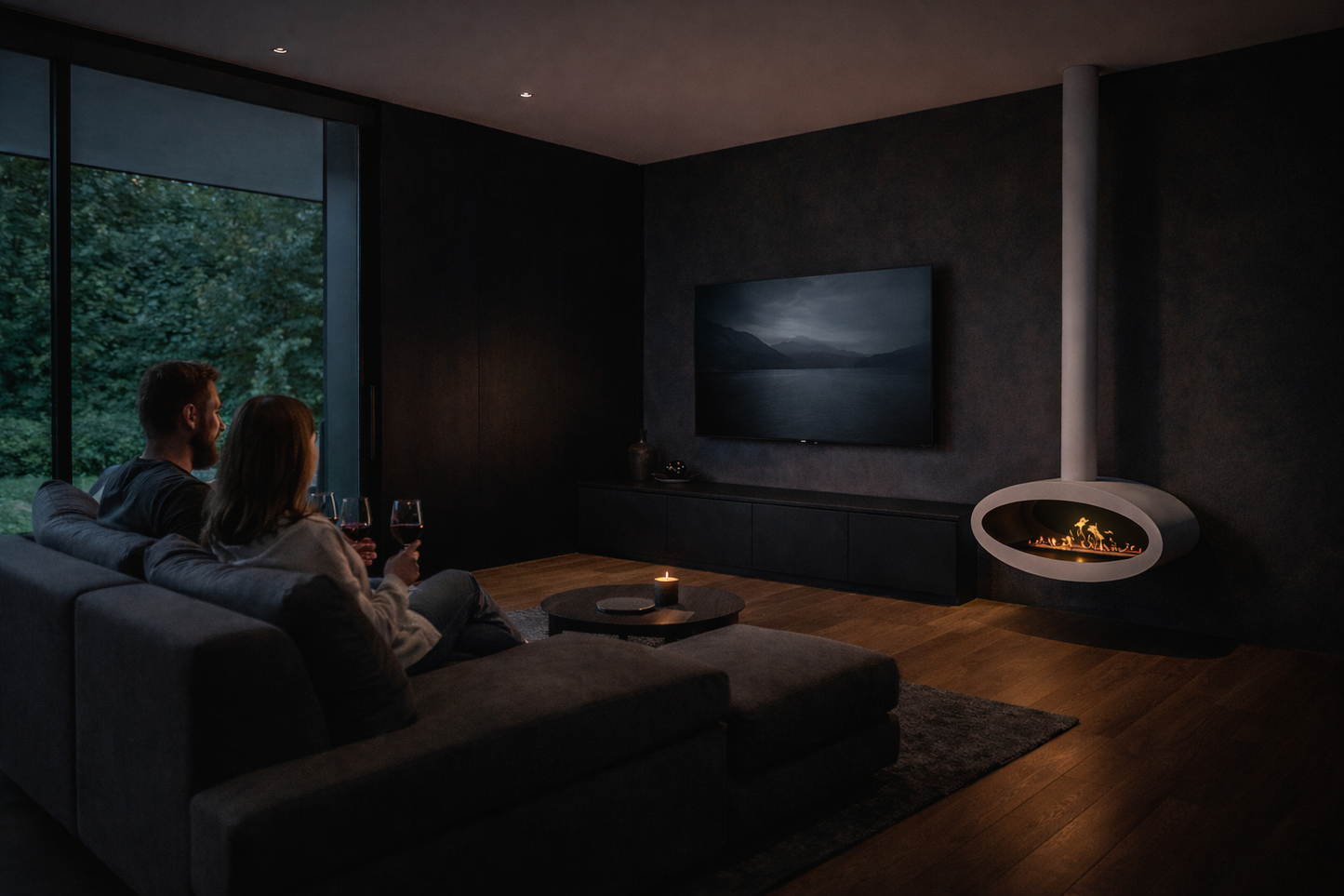 Ova Tube Closed White Ceiling Fireplace 80 cm