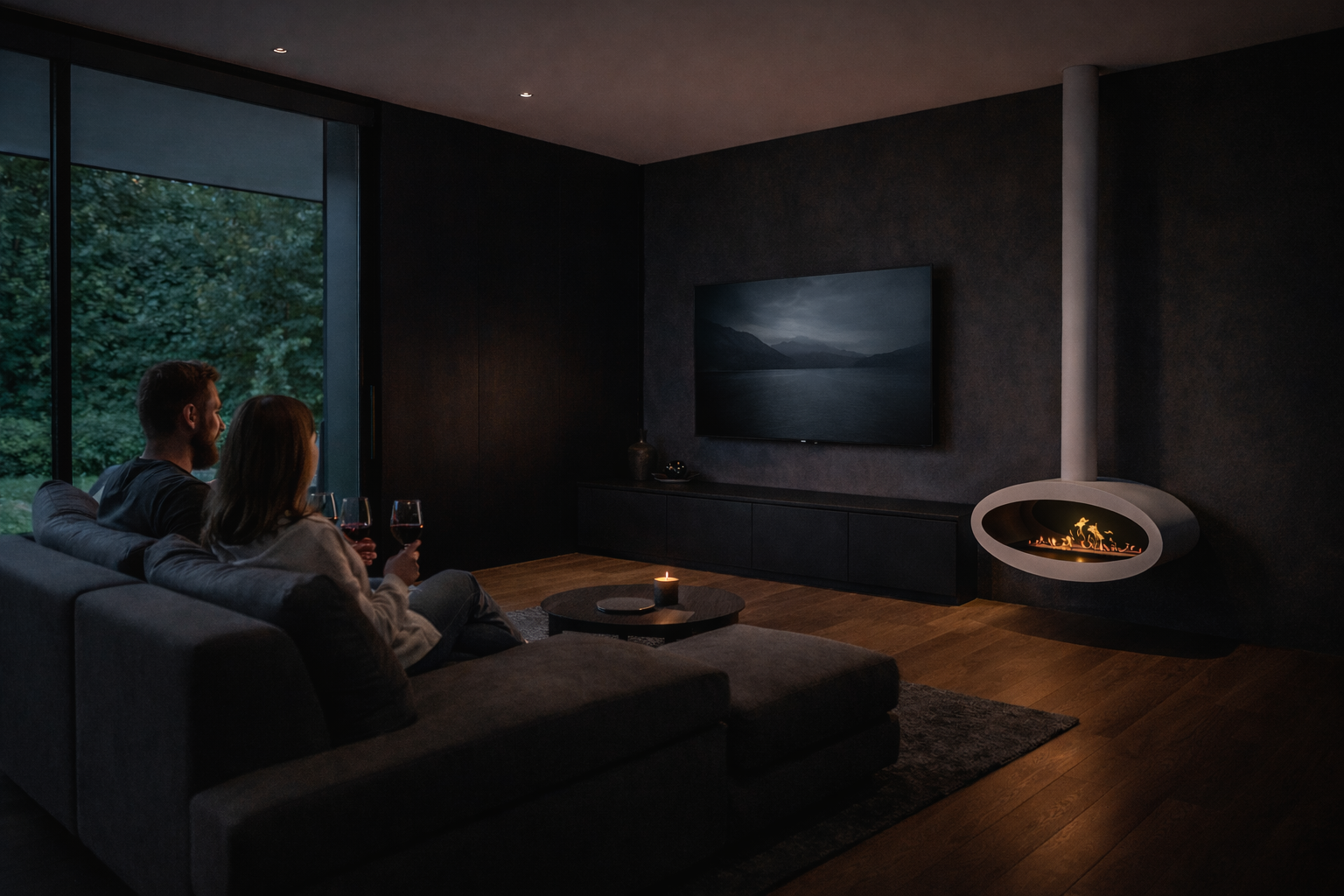 Ova Tube Closed White Ceiling Fireplace 80 cm