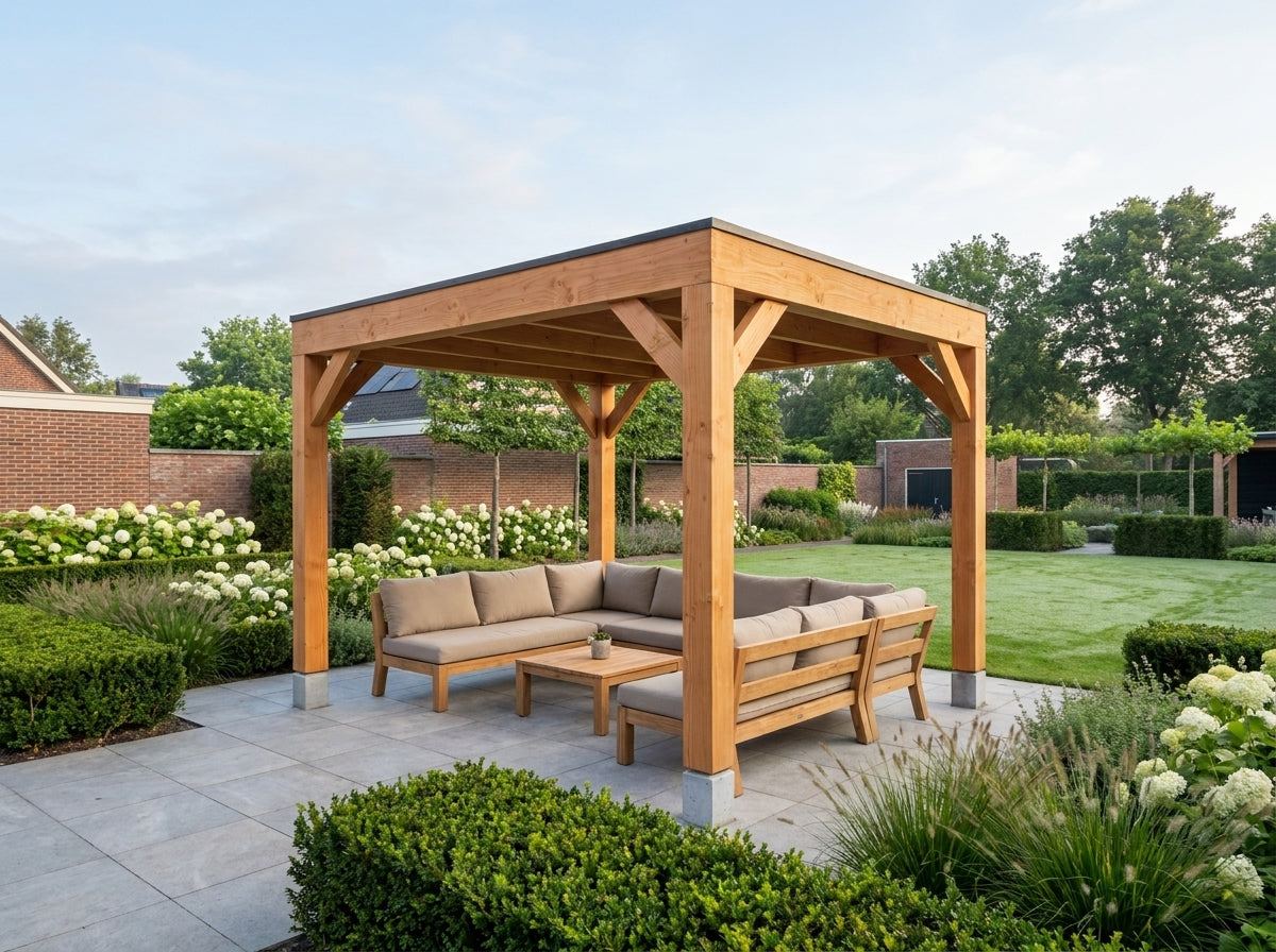 Overkapping van Douglashout YARD Outdoor Cubique - Bouwpakket – buitenverblijf 50068949795139 lifestyle | sfeerfoto