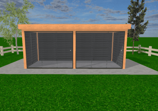 Douglas Overkapping Plat Dak 600×300 met Gesloten Zijwanden en Glazen Schuifpui