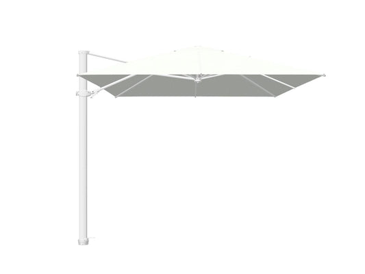 Vrijhangende Jardinico Parasol ANTEGO op modern terras met zwarte of natuurlijke doekoptie – stijlvol schaduwdesign met 360° rotatie.