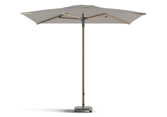 Parasol Jardinico JCP.102 in A12 Alu Teak frame, C305 Umber doek en S31 Charcoal basis, voor een moderne en elegante buitenruimte bij Chique Buiten Leven.