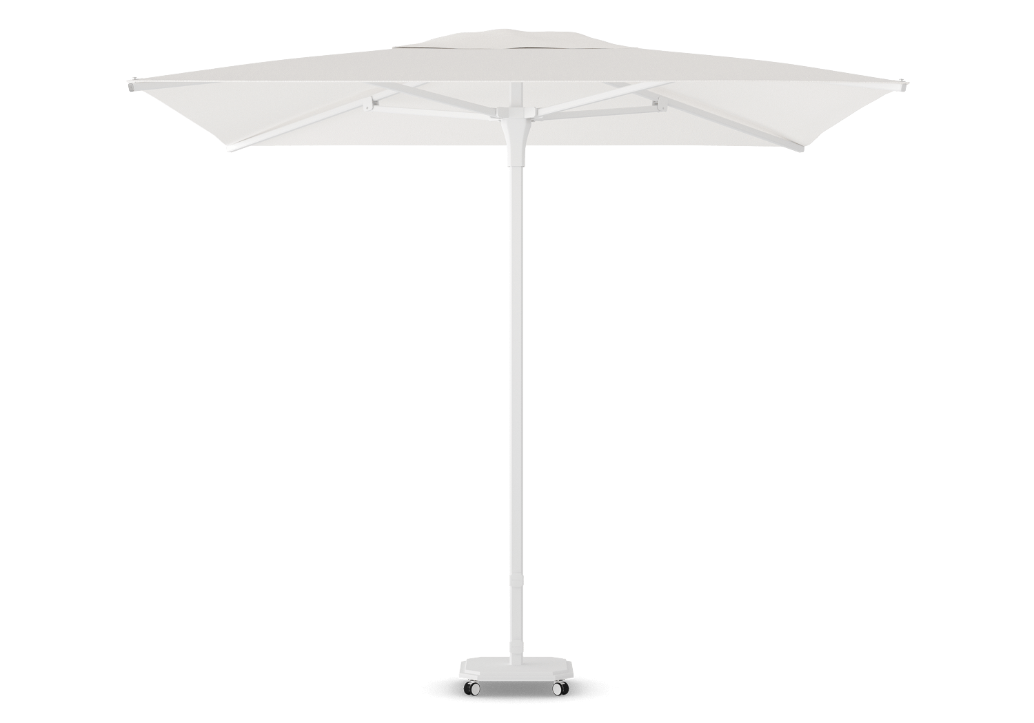 Parasol Jardinico JCP.102 in A01 White frame, C003 Pearl doek en S01 White basis, verkrijgbaar bij Chique Buiten Leven.