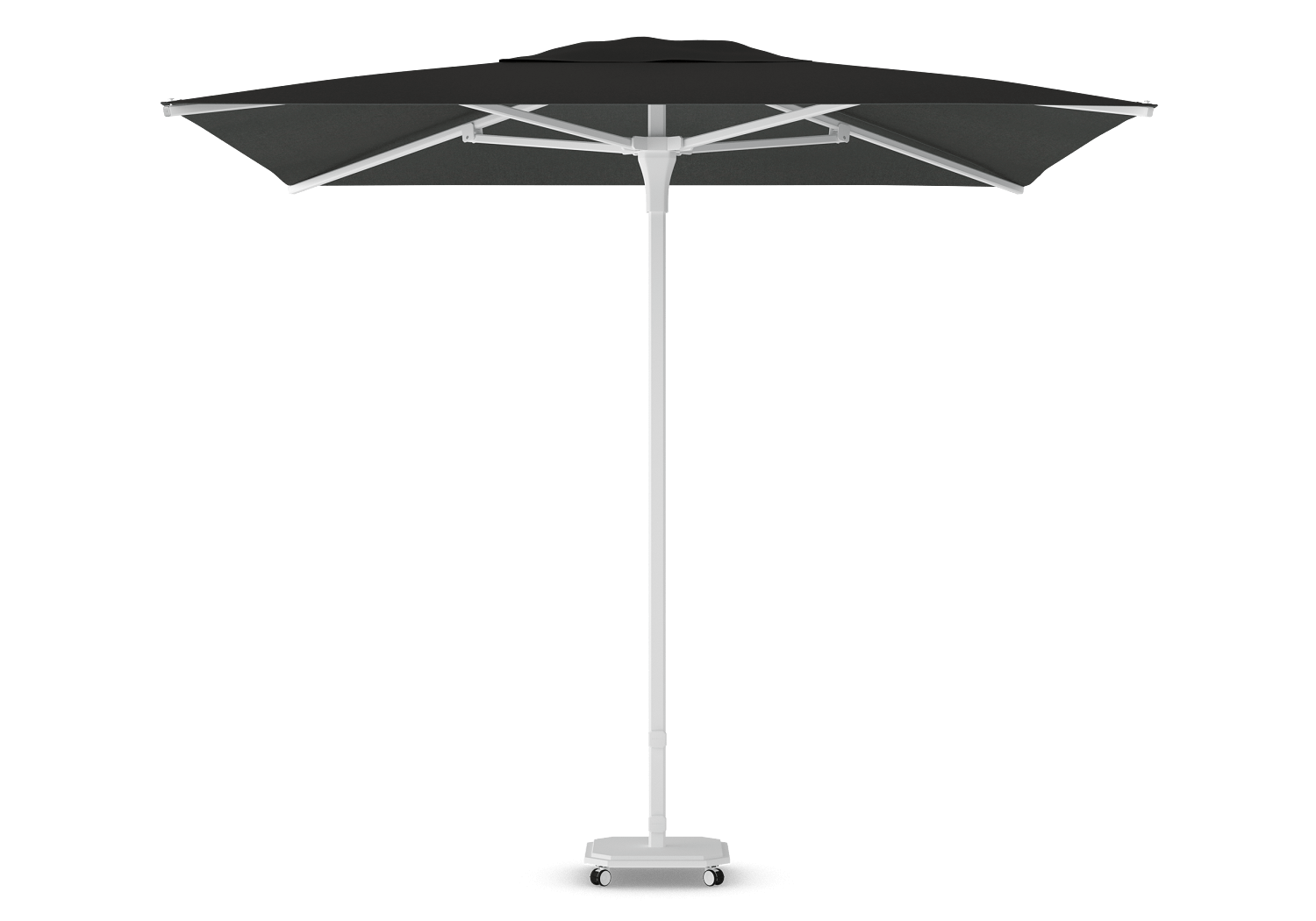 Parasol Jardinico JCP.102 in A01 White frame, C210 Pitch doek en S01 White basis, ontworpen voor stijlvolle buitenruimtes bij Chique Buiten Leven.
