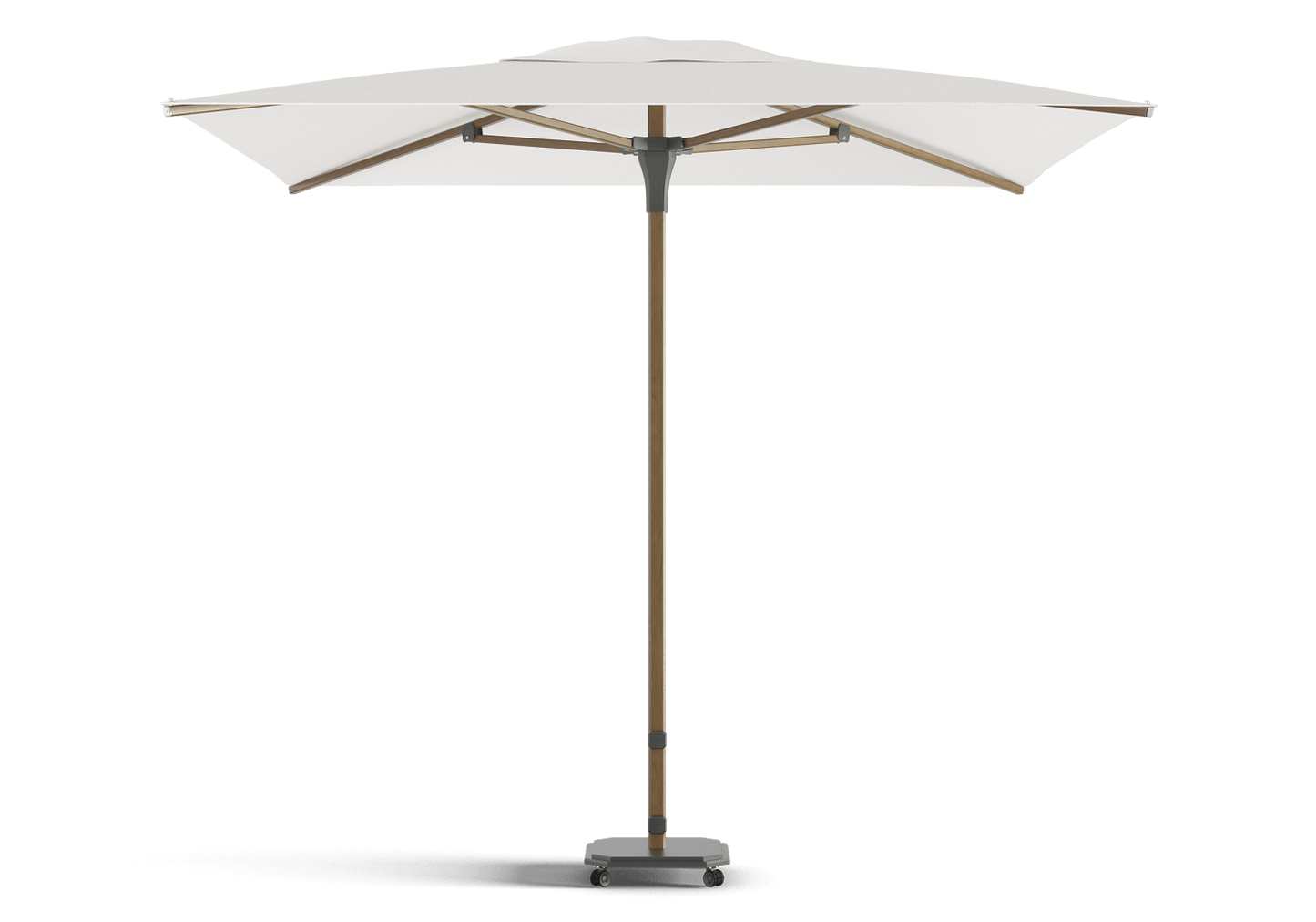 Parasol Jardinico JCP.102 in A12 Alu Teak frame, C003 Pearl doek en S31 Charcoal basis, ideaal voor chique buitenruimtes bij Chique Buiten Leven.