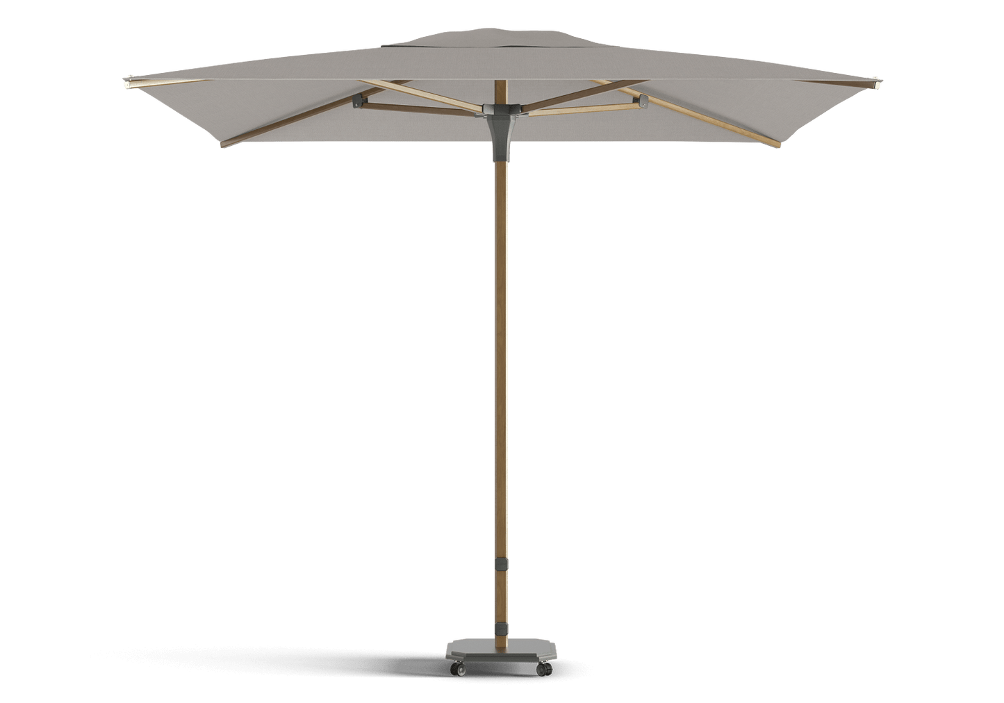 Parasol Jardinico JCP.102 in A12 Alu Teak frame, C305 Umber doek en S31 Charcoal basis, voor een moderne en elegante buitenruimte bij Chique Buiten Leven.