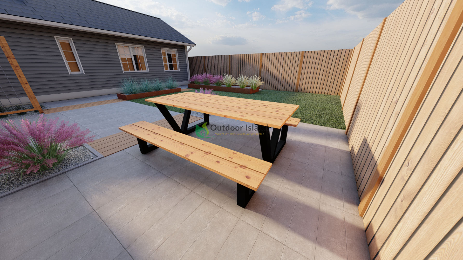 Picknicktafel | Outdoor Island | Buitentafel van Douglashout | Model V Outdoor Island