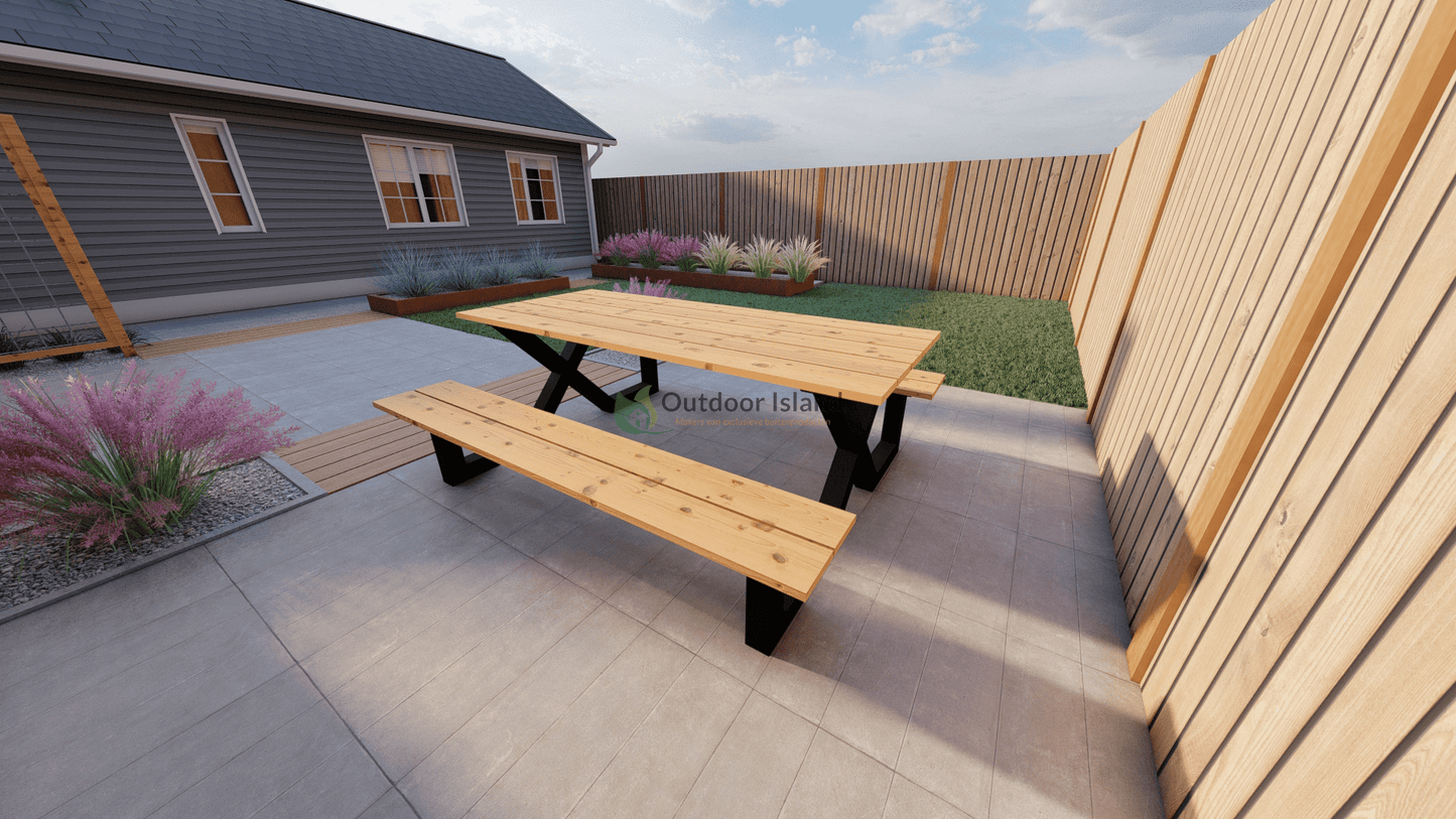 Picknicktafel van Douglas hout – Buitentafel Model X | Outdoor Island - Chique Buiten Leven - Outdoor Island - Picknicktafel