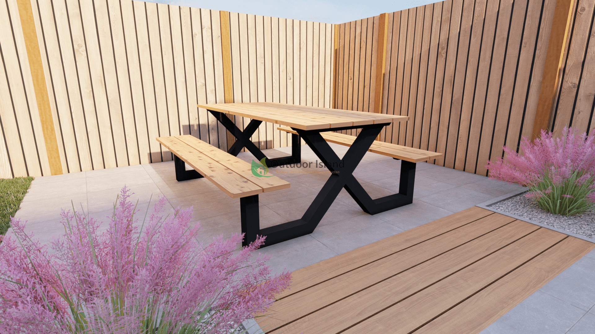 Picknicktafel van Douglas hout – Buitentafel Model X | Outdoor Island - Chique Buiten Leven - Outdoor Island - Picknicktafel