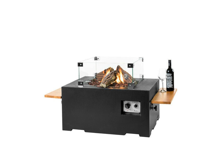 Rechthoekige vuurtafel zwart – klein model van Happy Cocooning met 12 kW brander voor terras of tuin