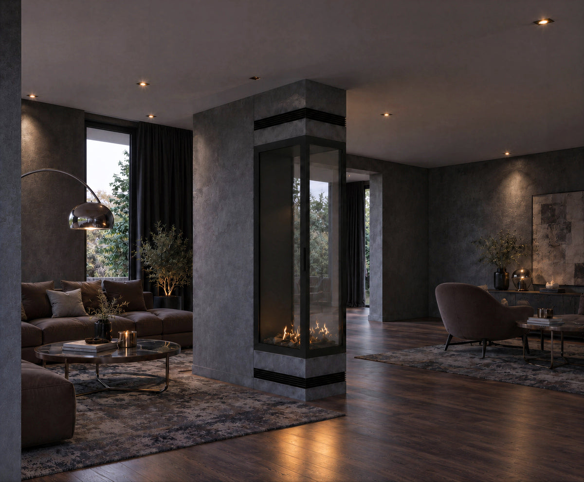 Wild Flame Saint verticale bio-ethanol roomdivider inbouwhaard met volle glas 60 x 100 cm – sfeerfoto