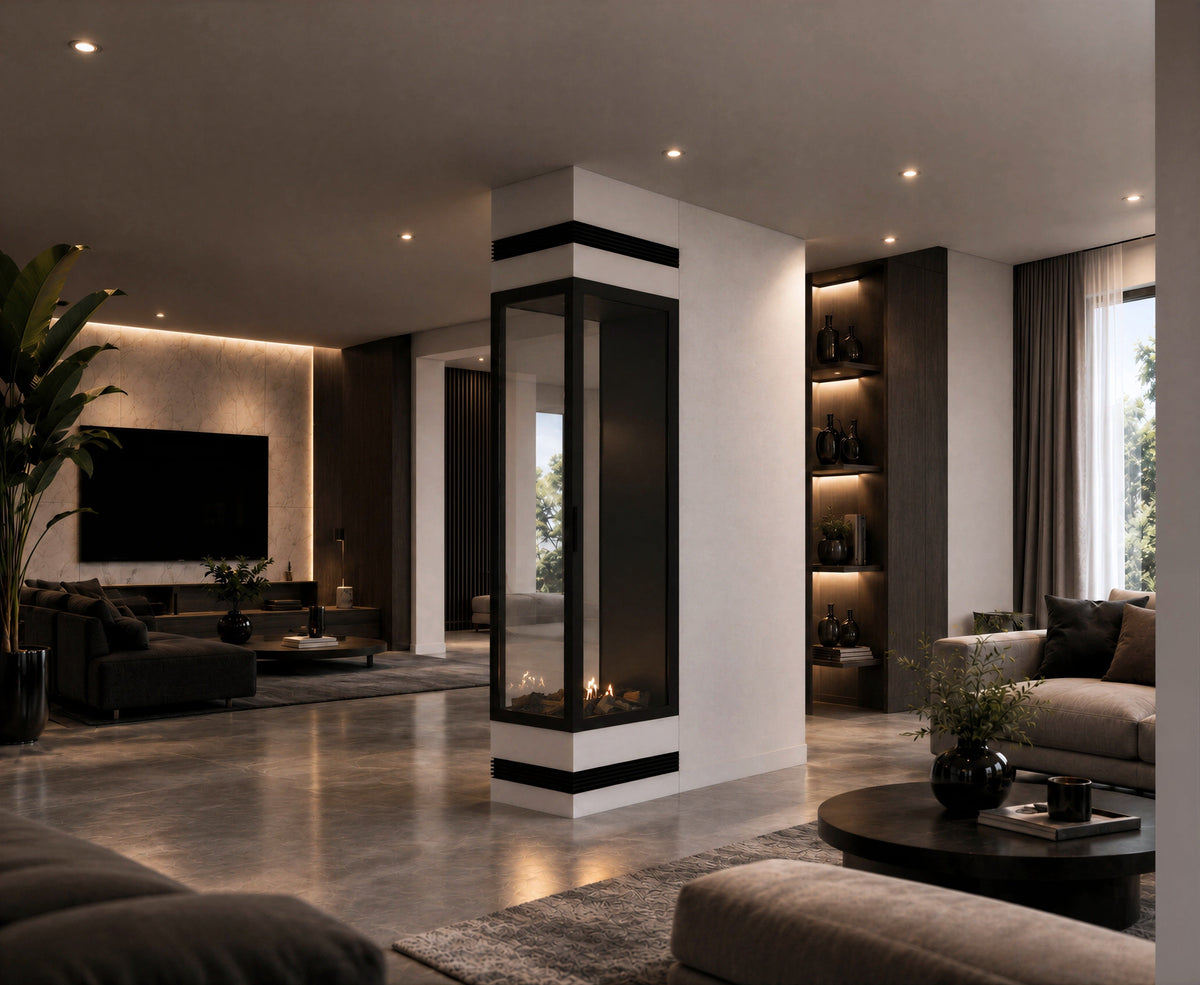 Wild Flame Saint verticale bio-ethanol roomdivider inbouwhaard met volle glas 60 x 120 cm – sfeerfoto