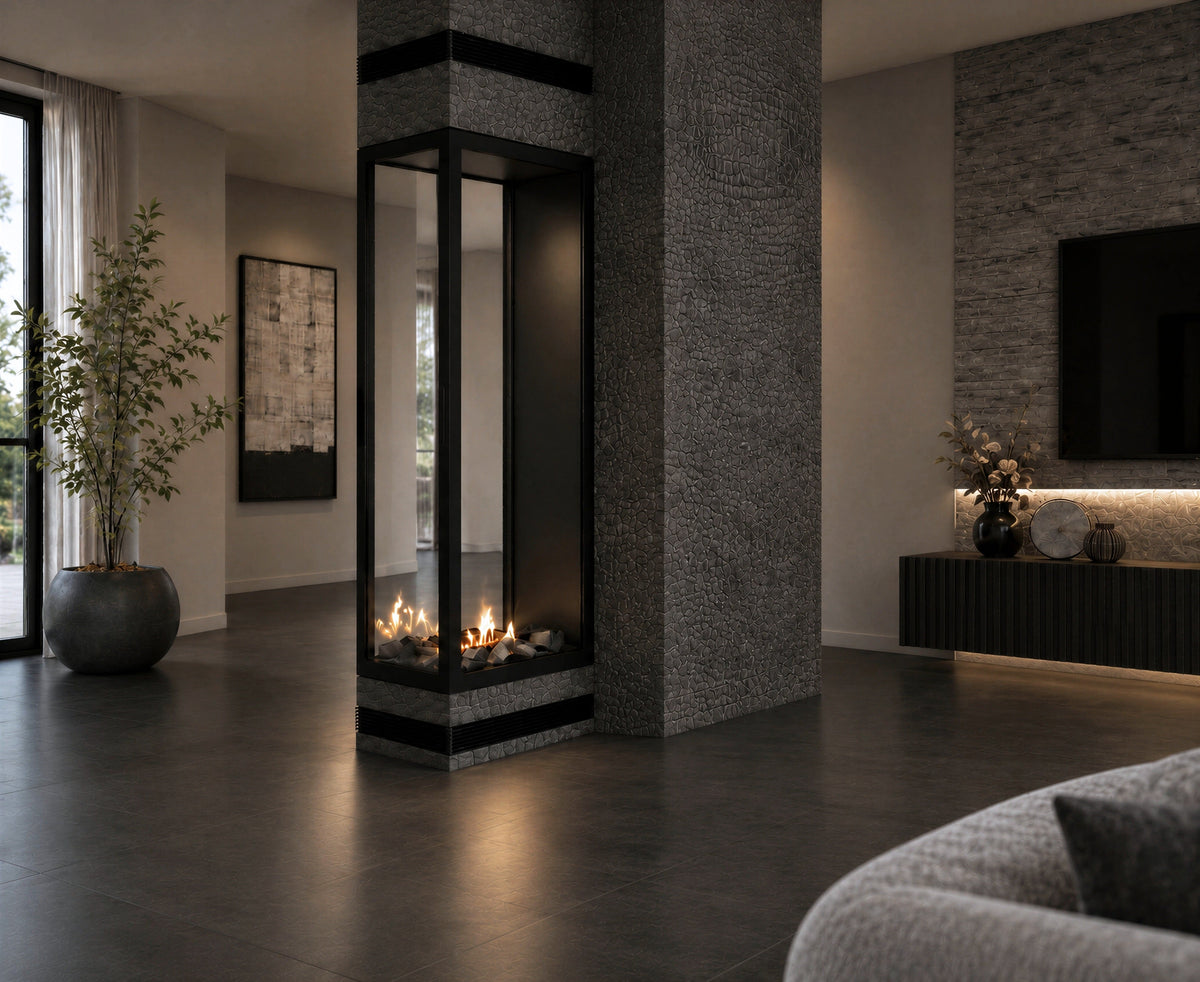 Wild Flame Saint verticale bio-ethanol roomdivider inbouwhaard met volle glas 60 x 140 cm – sfeerfoto