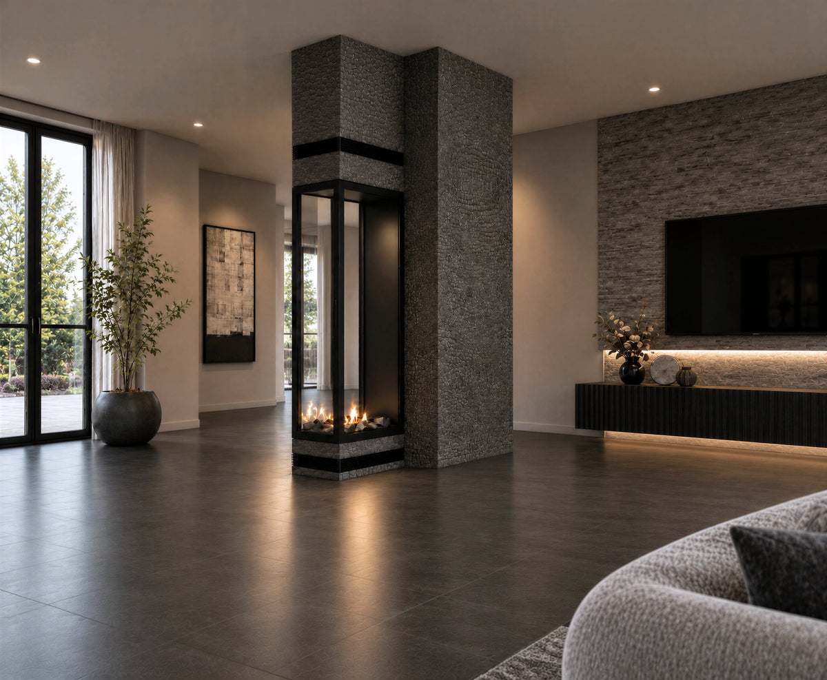 Wild Flame Saint verticale bio-ethanol roomdivider inbouwhaard met volle glas 60 x 140 cm – detailfoto